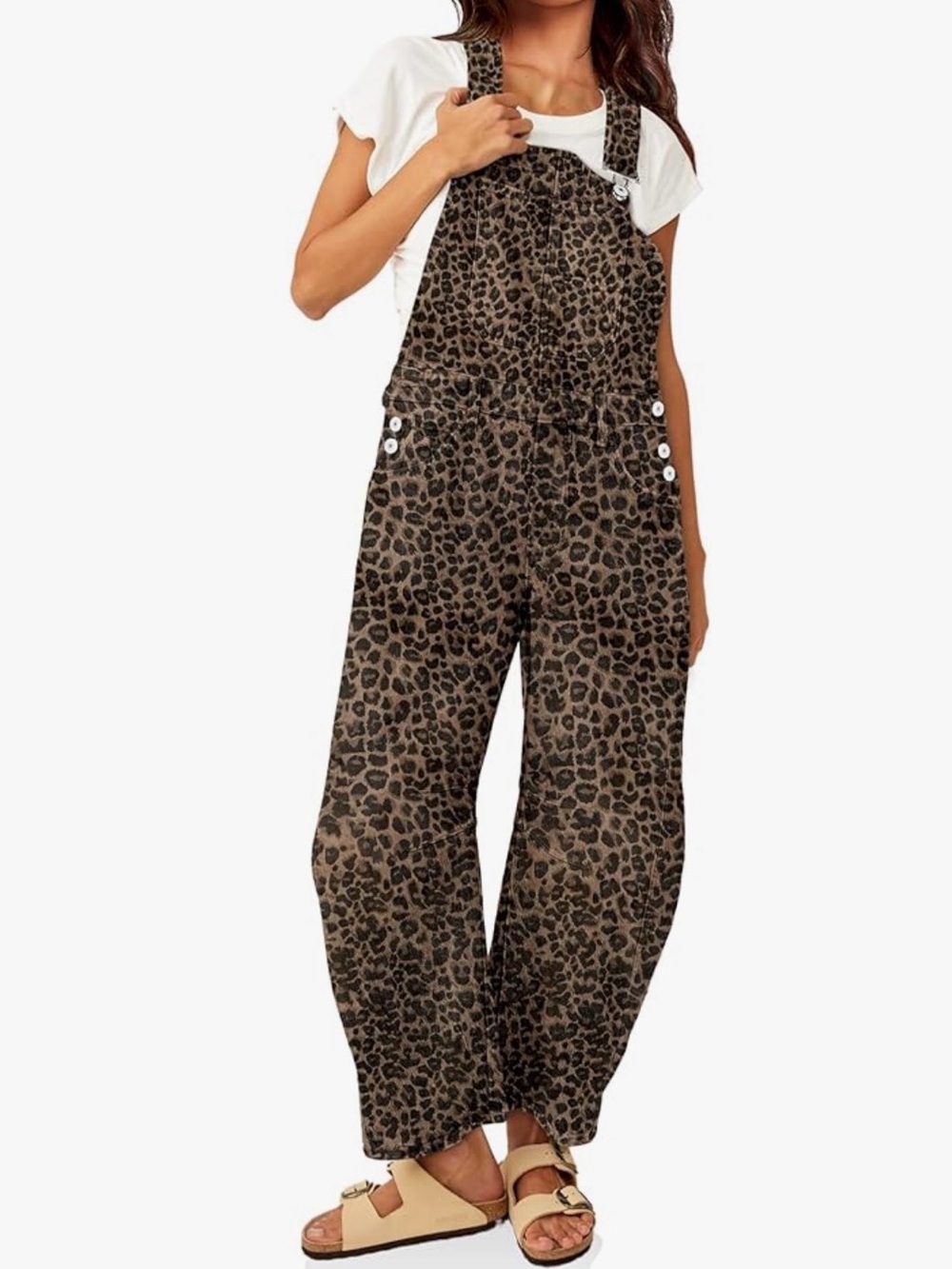 Amazon Leopard Print barrel Wide-Leg Jumpsuit - Brown and Black